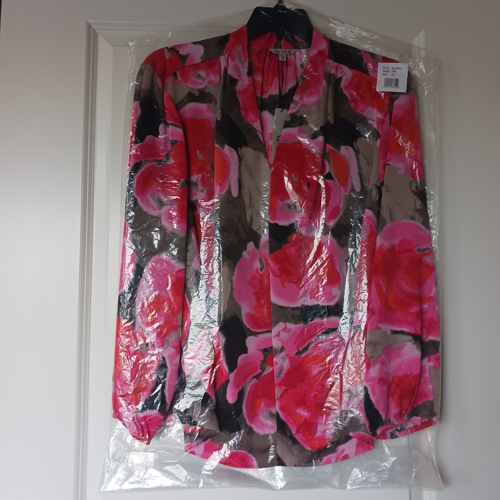 NIC+ZOE Pink and Brown Floral Blouse
